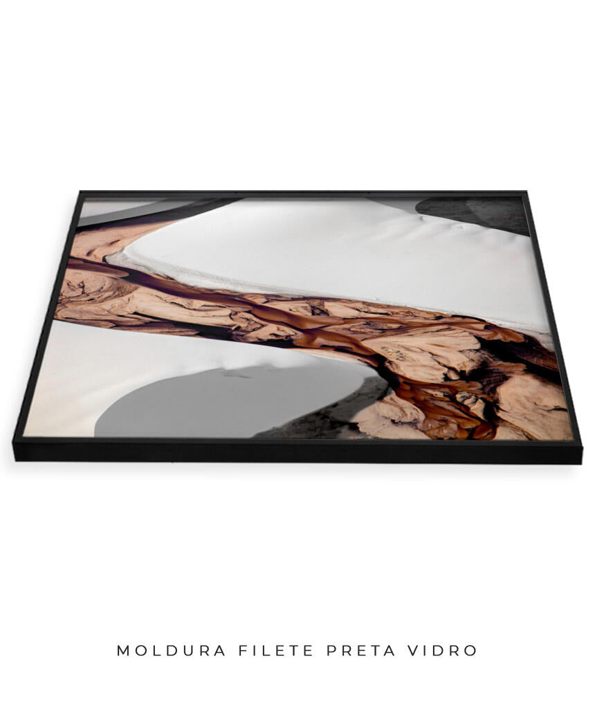 Quadro Decorativo Abstrato e curvas - Tons brancos, bege e marrons