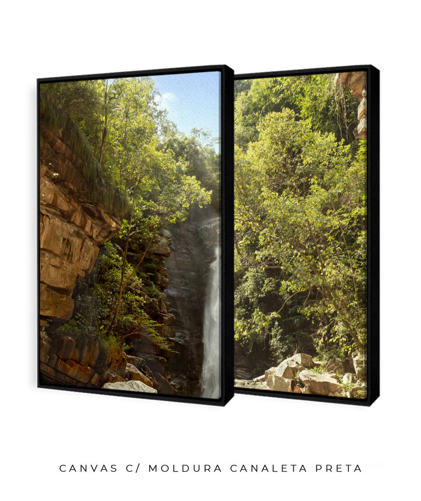 Quadro Decorativo Cachoeira, Natureza e Pedras- Dupla