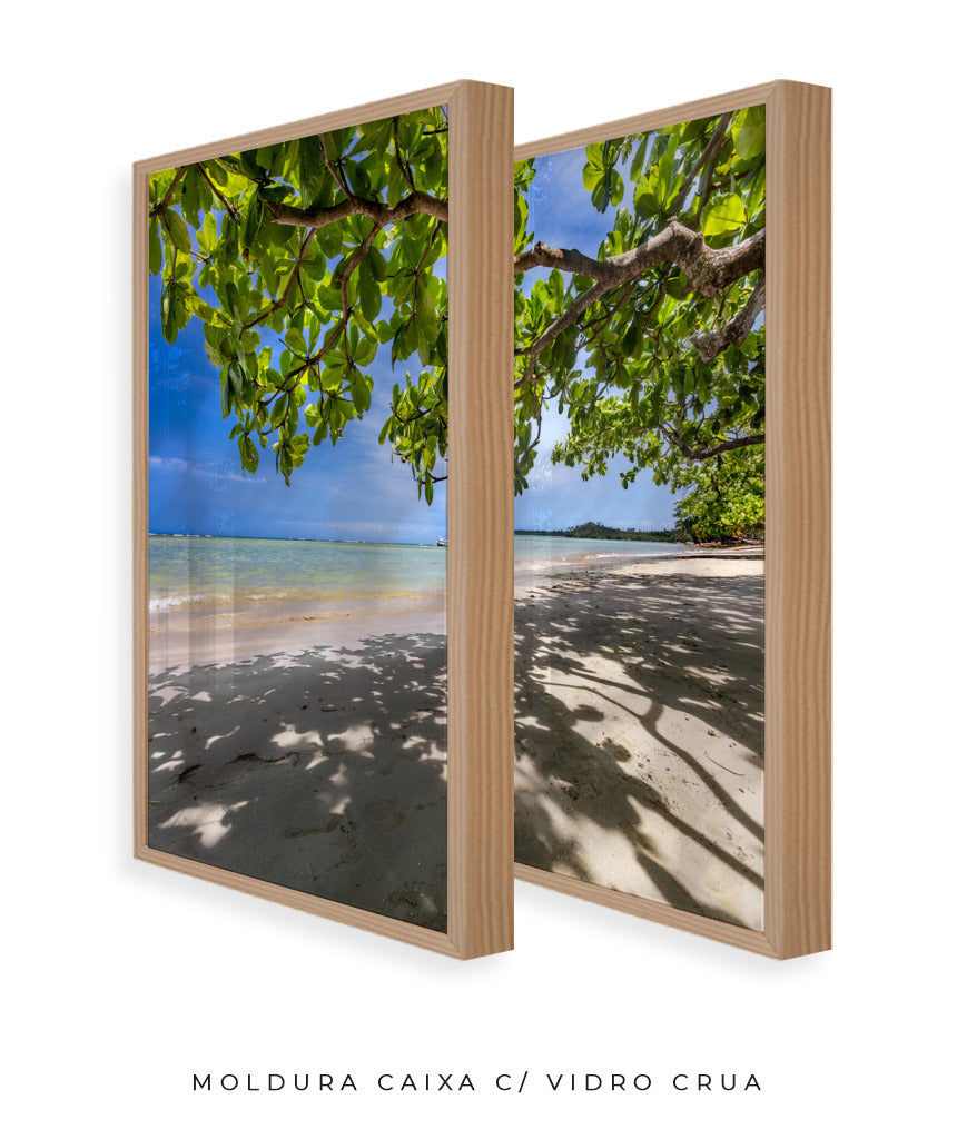 Quadro Decorativo Praia, Mar e Árvore Verde -Dupla