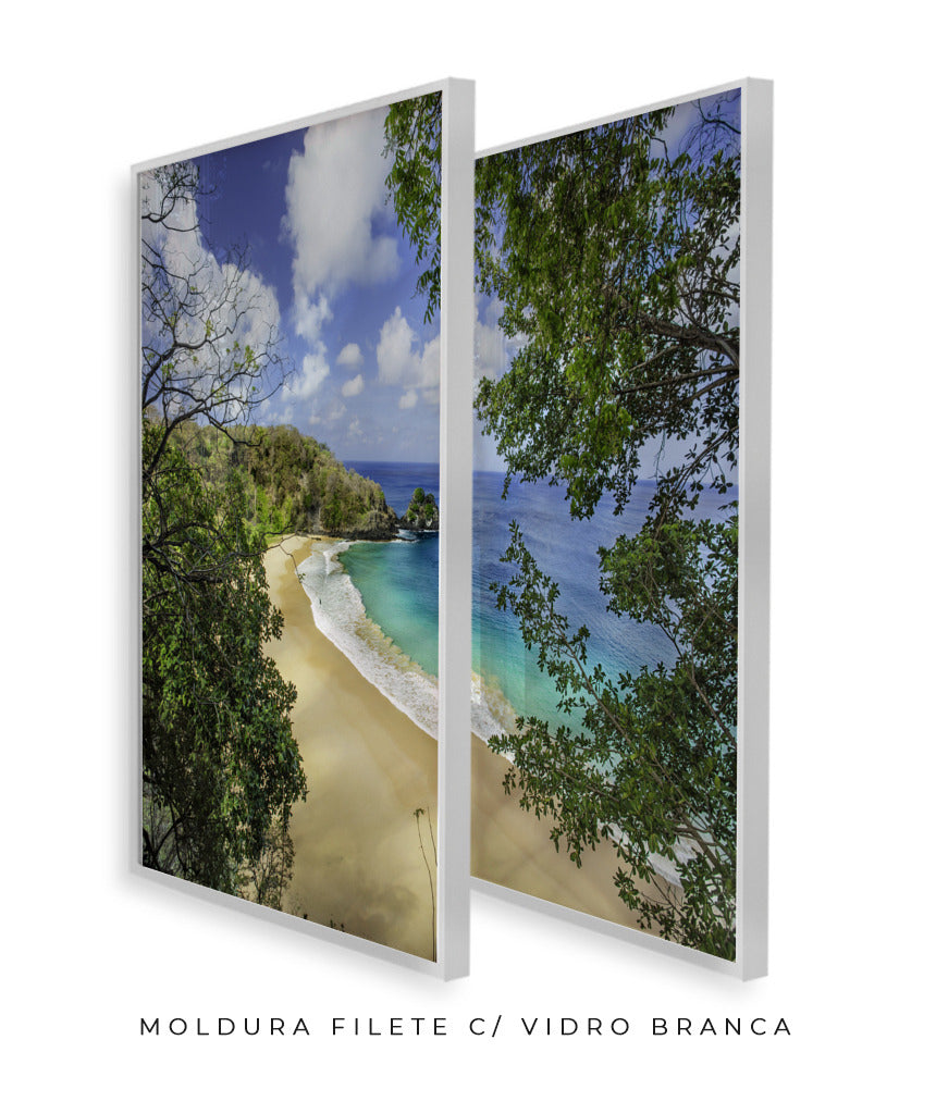 Quadro Decorativo Praia e mar,galhos verdes - Dupla