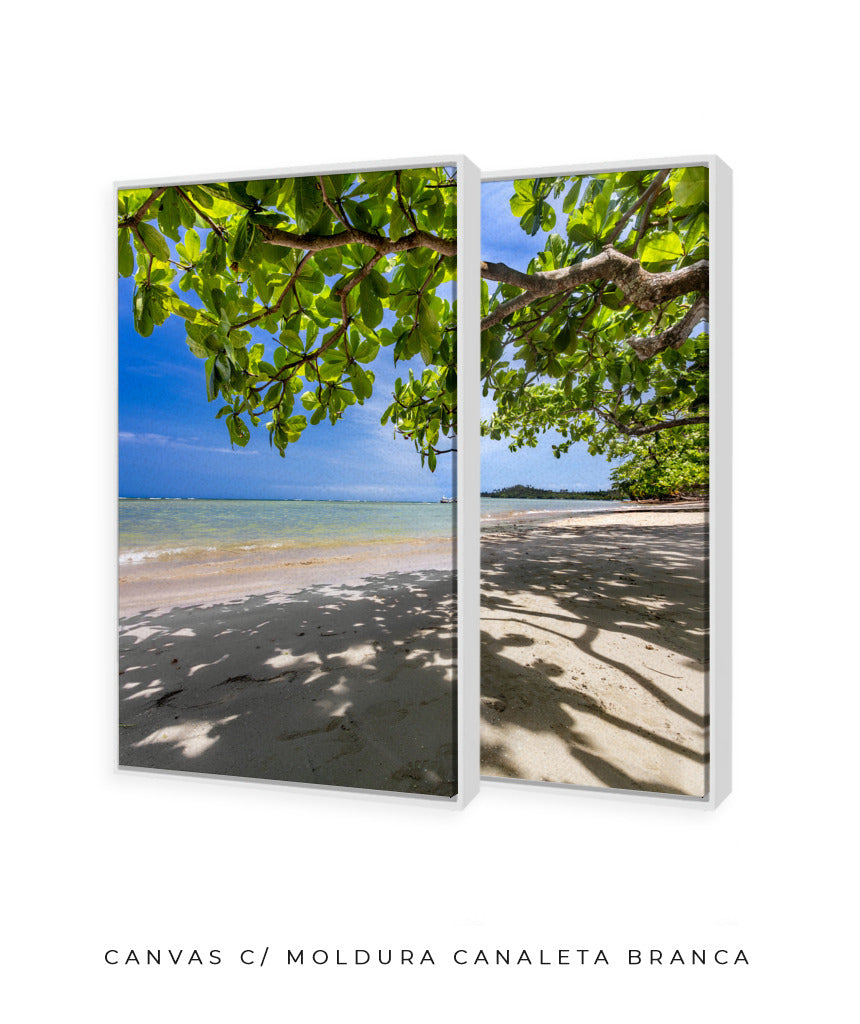 Quadro Decorativo Praia, Mar e Árvore Verde -Dupla