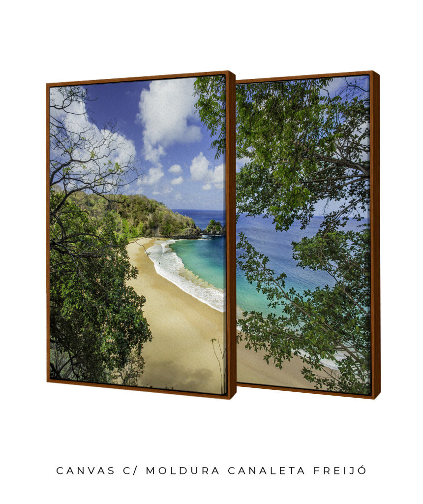 Quadro Decorativo Praia e mar,galhos verdes - Dupla