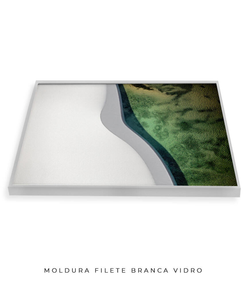 Quadro Decorativo Abstrato e curvas - Tons branco e verdes