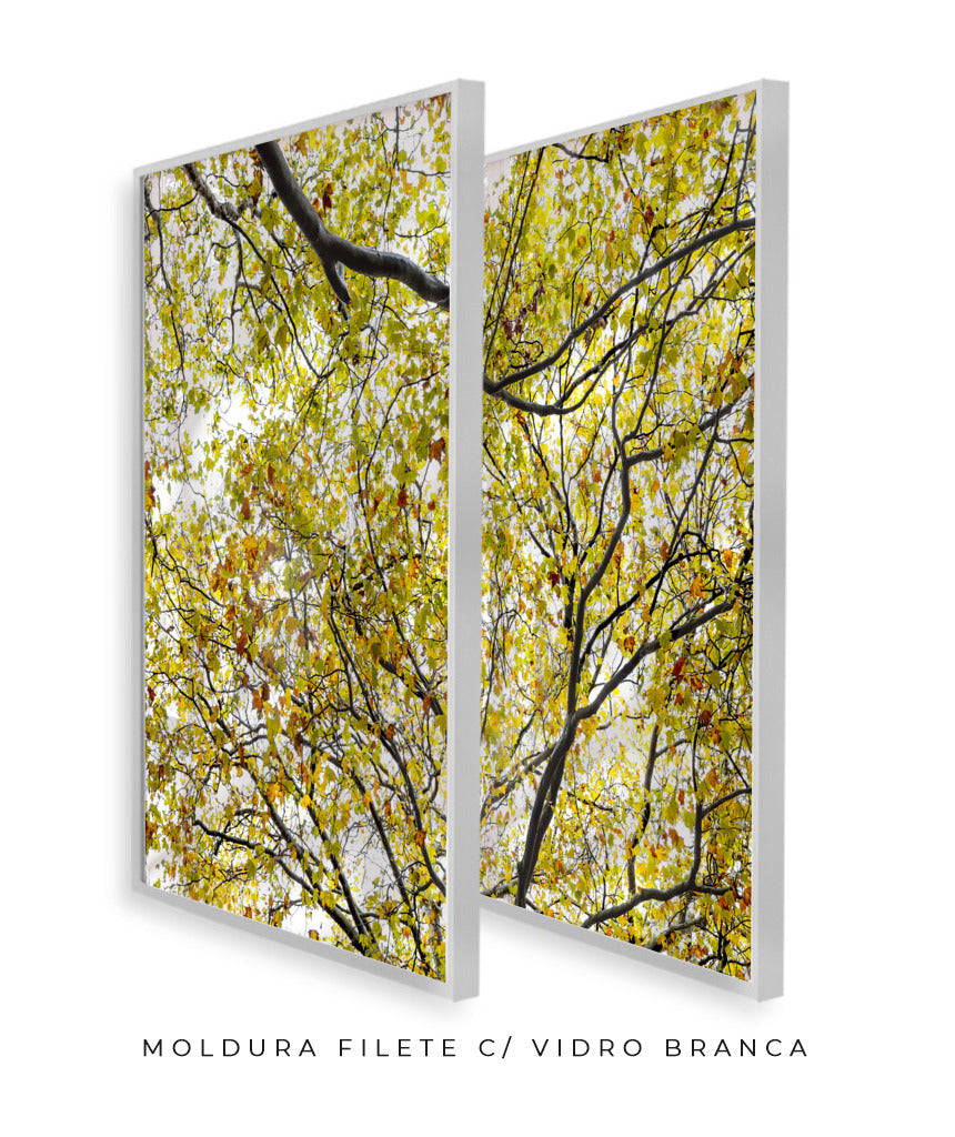 Quadro Decorativo Árvore com Galhos Verdes-Dupla