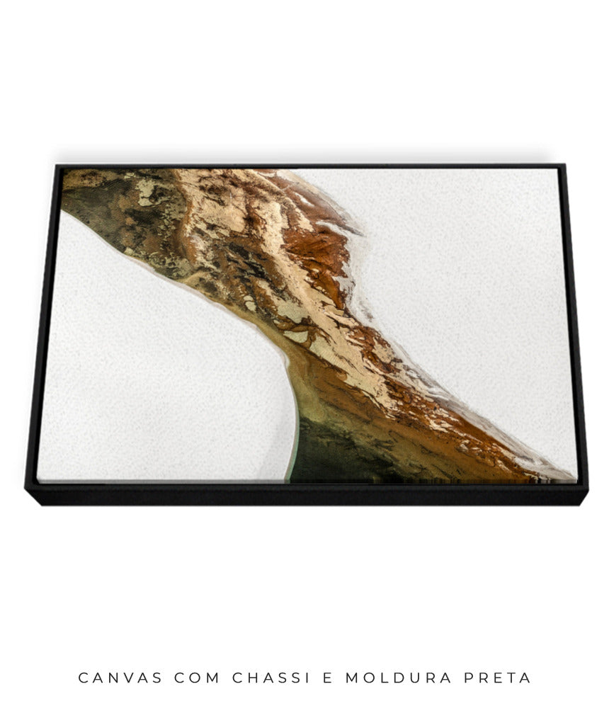 Quadro Decorativo Abstrato e Curvas - Tons Marrom e Branco -Horizontal