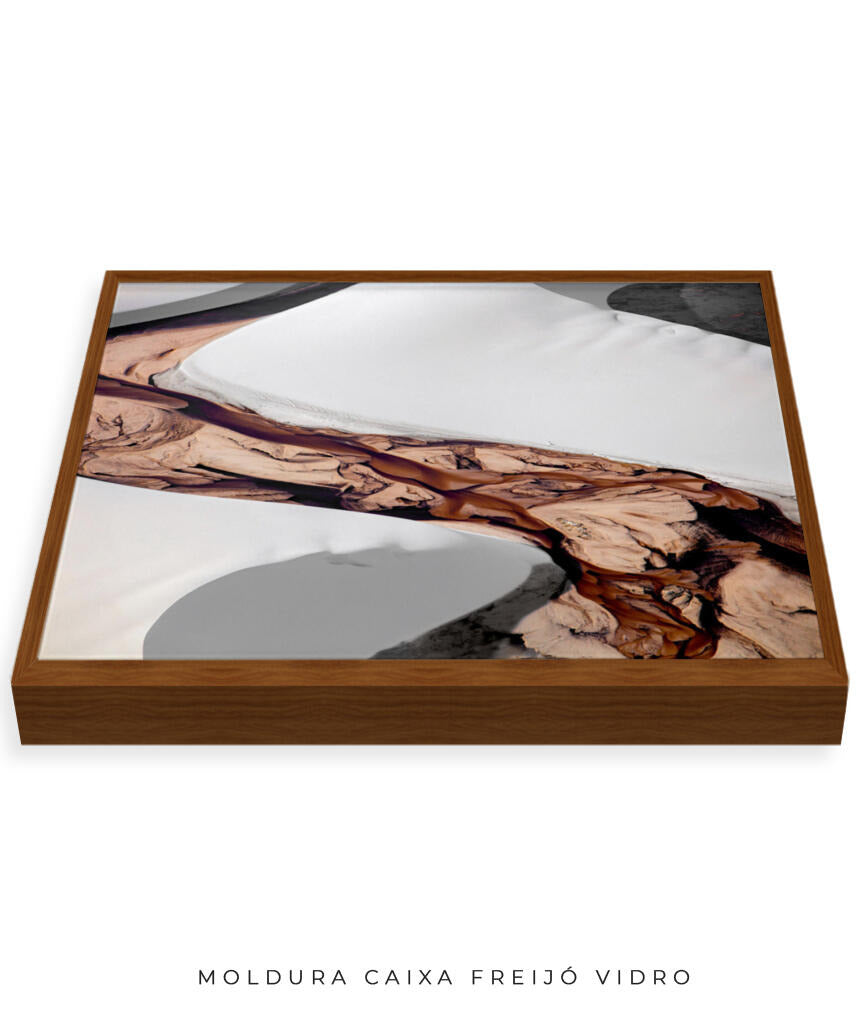 Quadro Decorativo Abstrato e curvas - Tons brancos, bege e marrons
