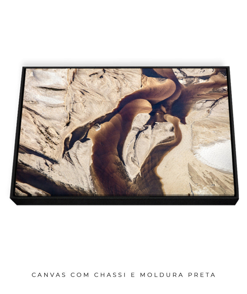 Quadro Decorativo Abstrato e Curvas - Tons Marrom e Bege -Horizontal