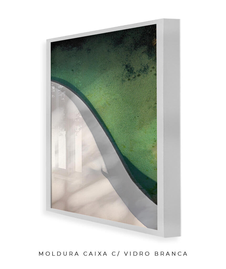 Quadro Decorativo Abstrato e curvas -Tons de branco e verde Vertical