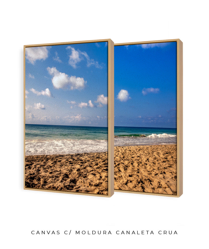 Quadro Decorativo Praia com Areia Marrom e Mar Azul -Dupla