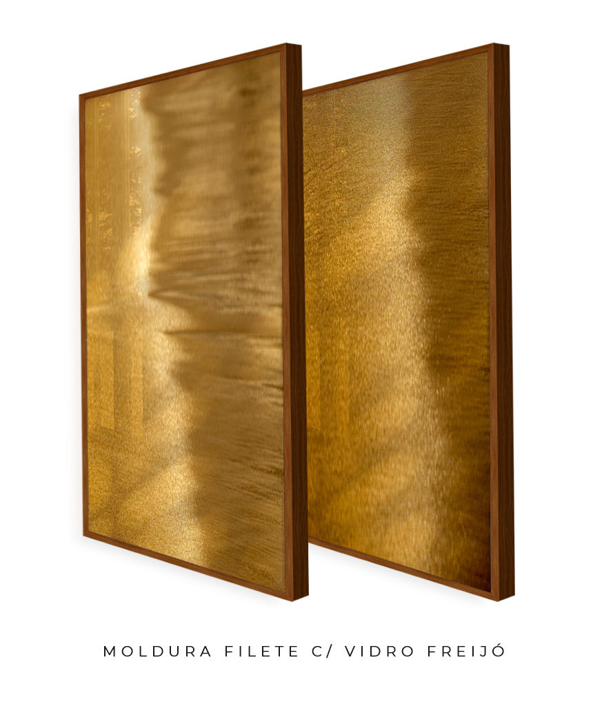 Quadro Decorativo Abstrato e curvas-Tons de dourado-Dupla vertical