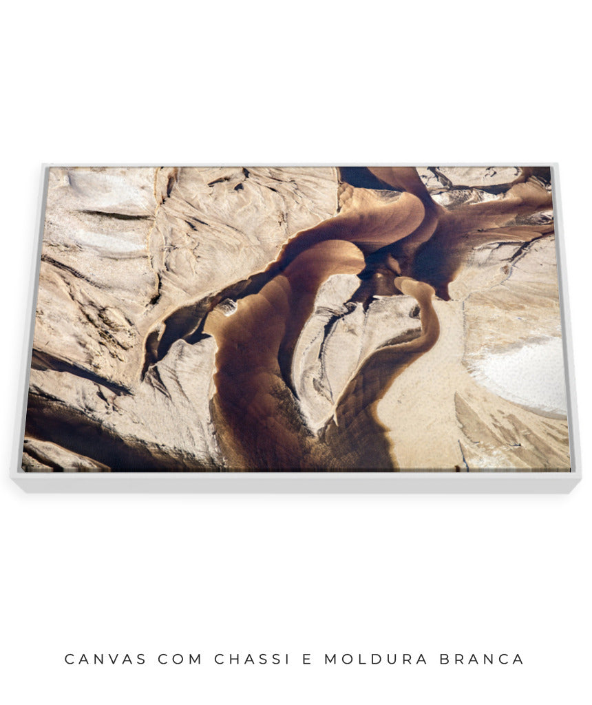 Quadro Decorativo Abstrato e Curvas - Tons Marrom e Bege -Horizontal