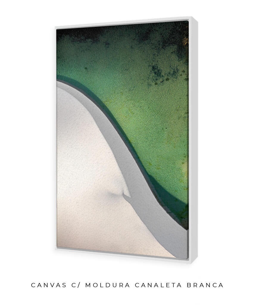 Quadro Decorativo Abstrato e curvas -Tons de branco e verde Vertical