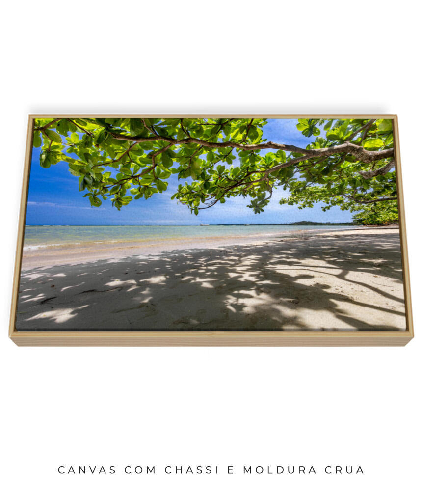 Quadro Decorativo Praia, Mar e Árvore Verde