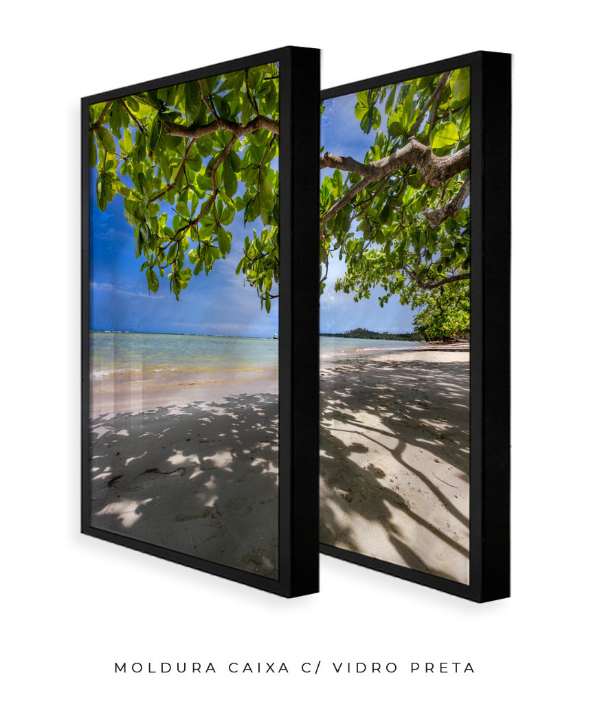 Quadro Decorativo Praia, Mar e Árvore Verde -Dupla