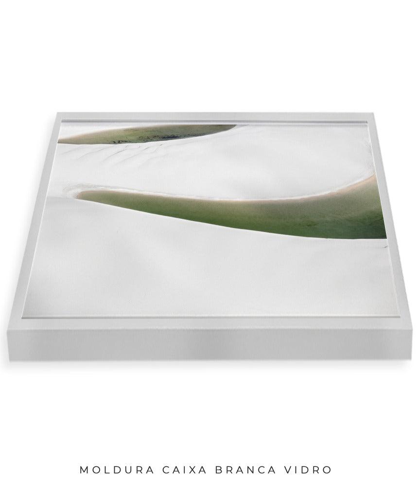 Quadro Decorativo Abstrato e curvas -Tons Branco, Cinza e Verde - Horizontal