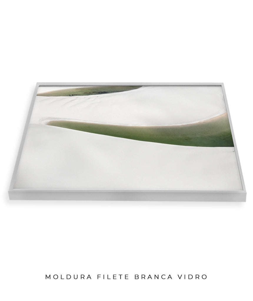 Quadro Decorativo Abstrato e curvas -Tons Branco, Cinza e Verde - Horizontal