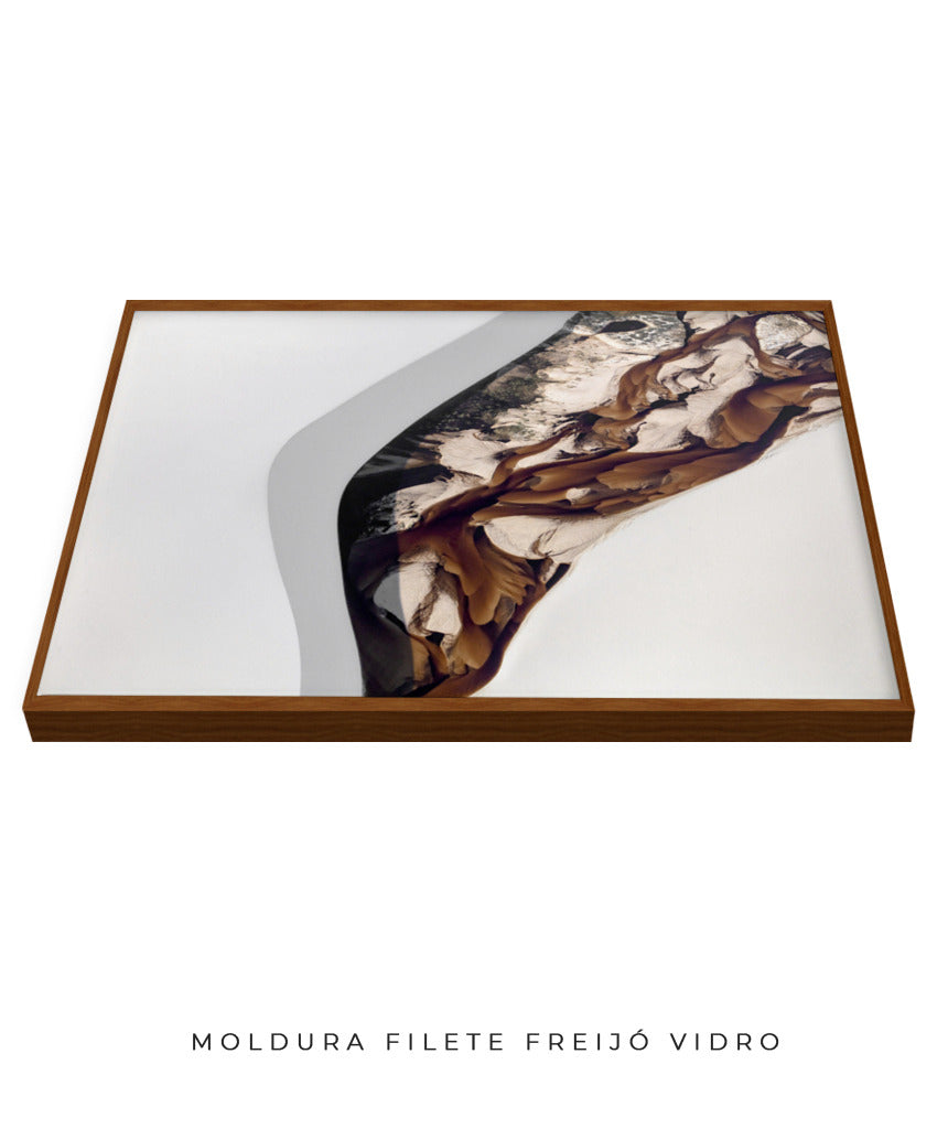Quadro Decorativo Abstrato e Curvas - Tons de Marron, Cinza e Branco-Horizontal