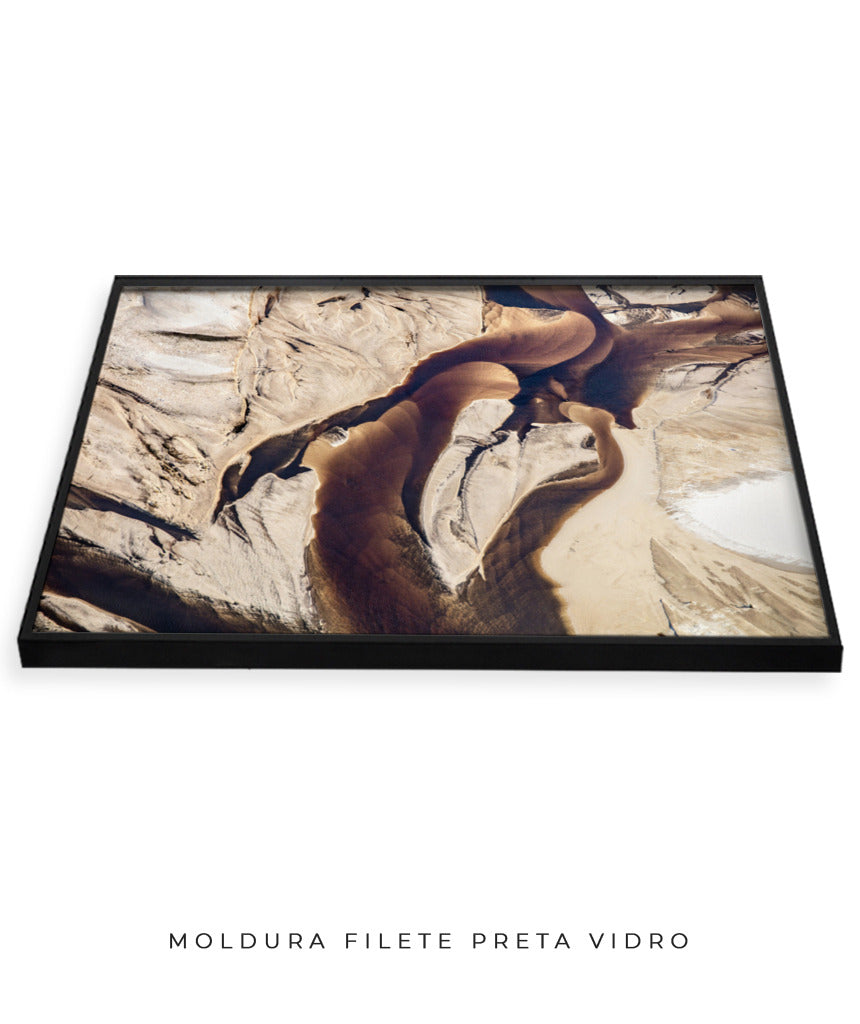 Quadro Decorativo Abstrato e Curvas - Tons Marrom e Bege -Horizontal