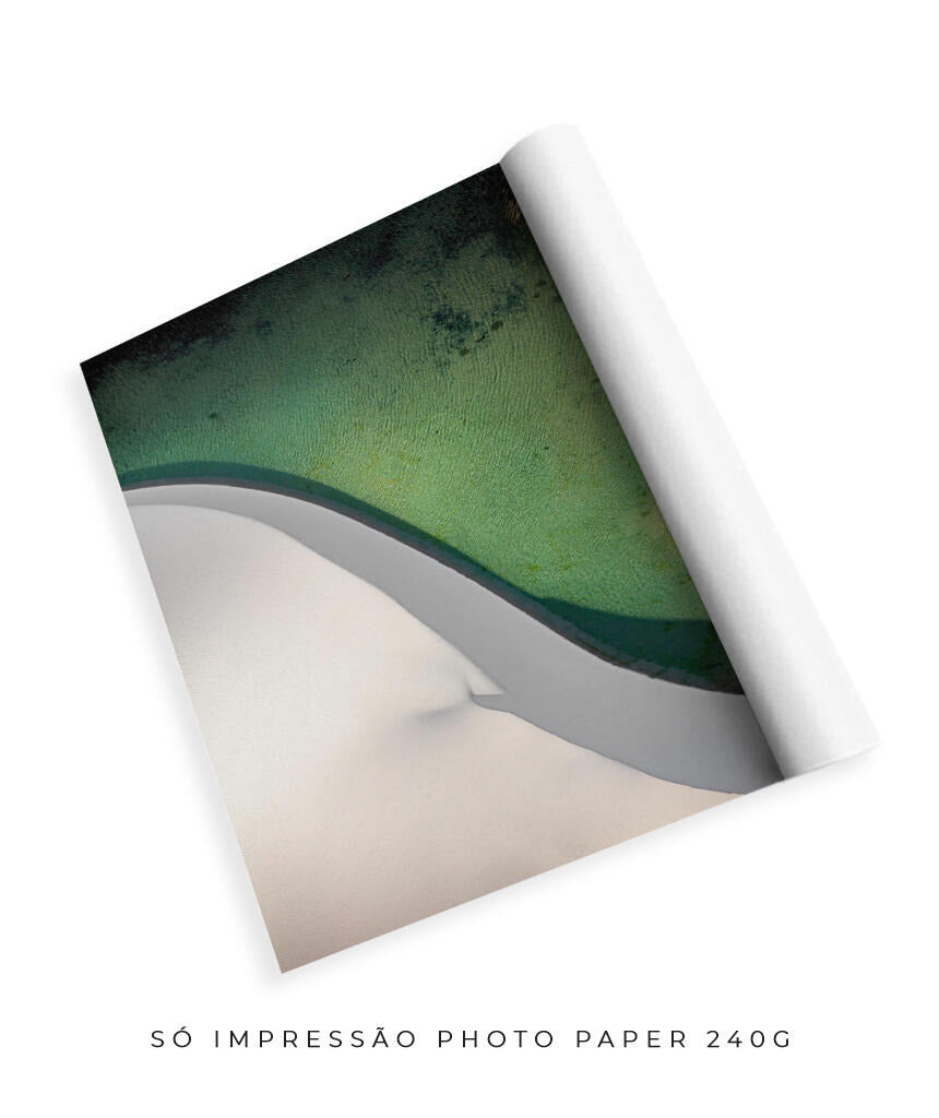 Quadro Decorativo Abstrato e curvas -Tons de branco e verde Vertical