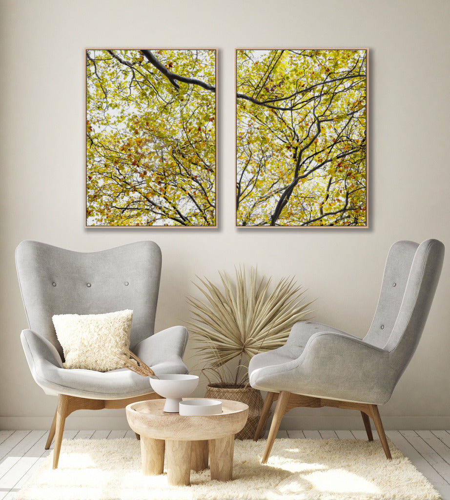 Quadro Decorativo Árvore com Galhos Verdes-Dupla