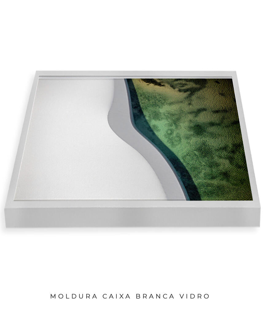 Quadro Decorativo Abstrato e curvas - Tons branco e verdes
