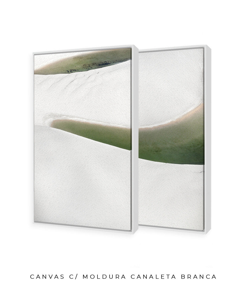 Quadro Decorativo Abstrato e Curvas - Tons Branco, Cinza e Verde-Dupla vertical