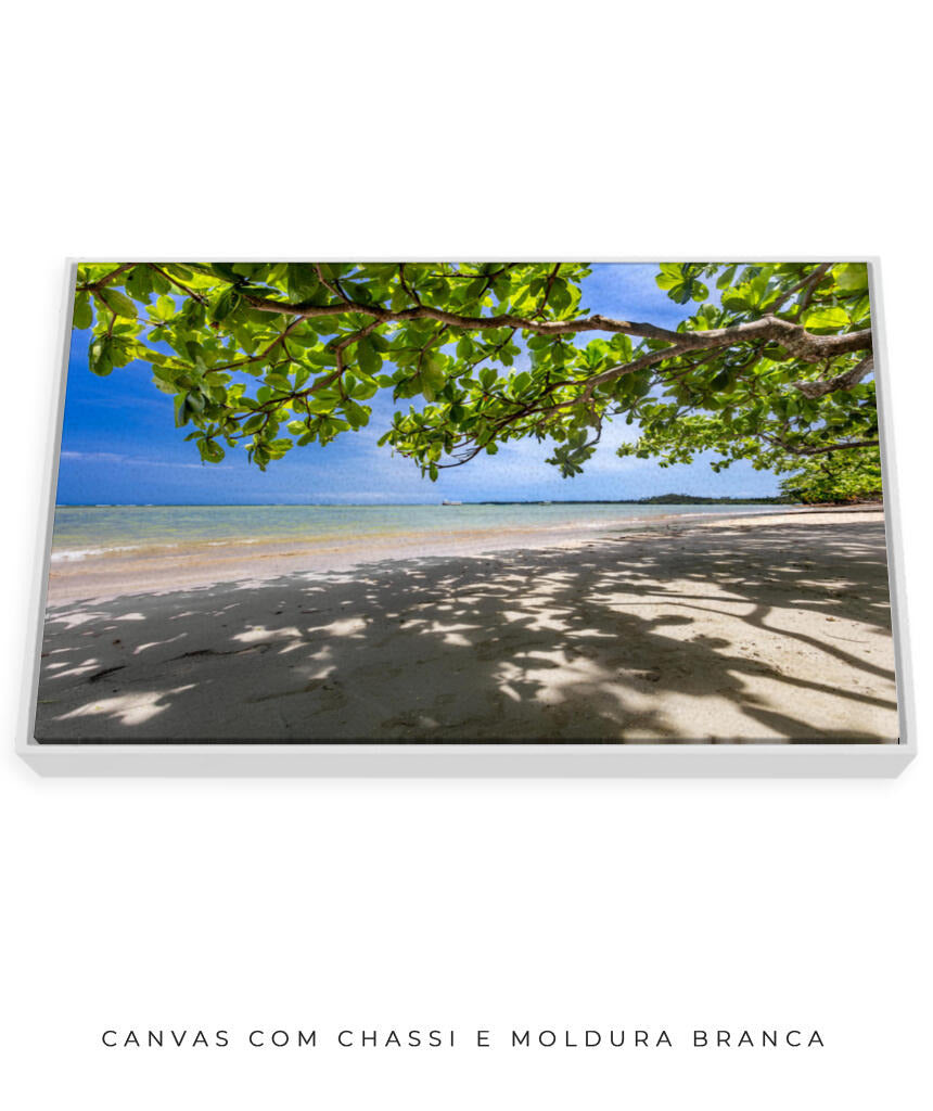 Quadro Decorativo Praia, Mar e Árvore Verde