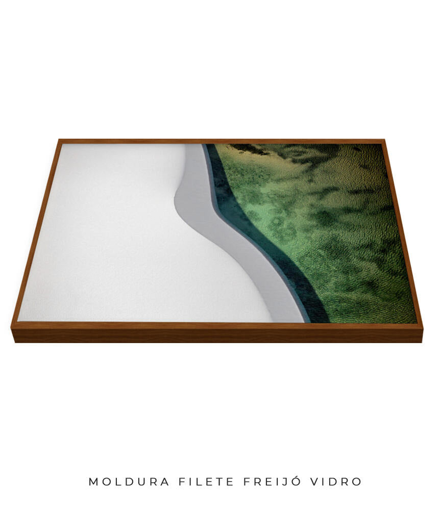 Quadro Decorativo Abstrato e curvas - Tons branco e verdes