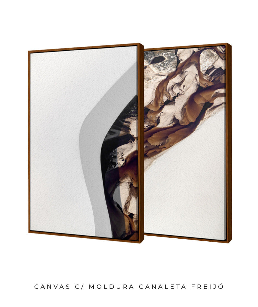 Quadro Decorativo Abstrato e Curvas - Tons Marrom e Branco -Dupla