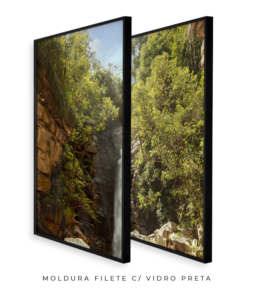 Quadro Decorativo Cachoeira, Natureza e Pedras- Dupla