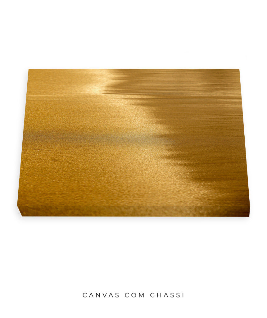 Quadro Decorativo Abstrato e Curvas - Tom Dourado - Horizontal