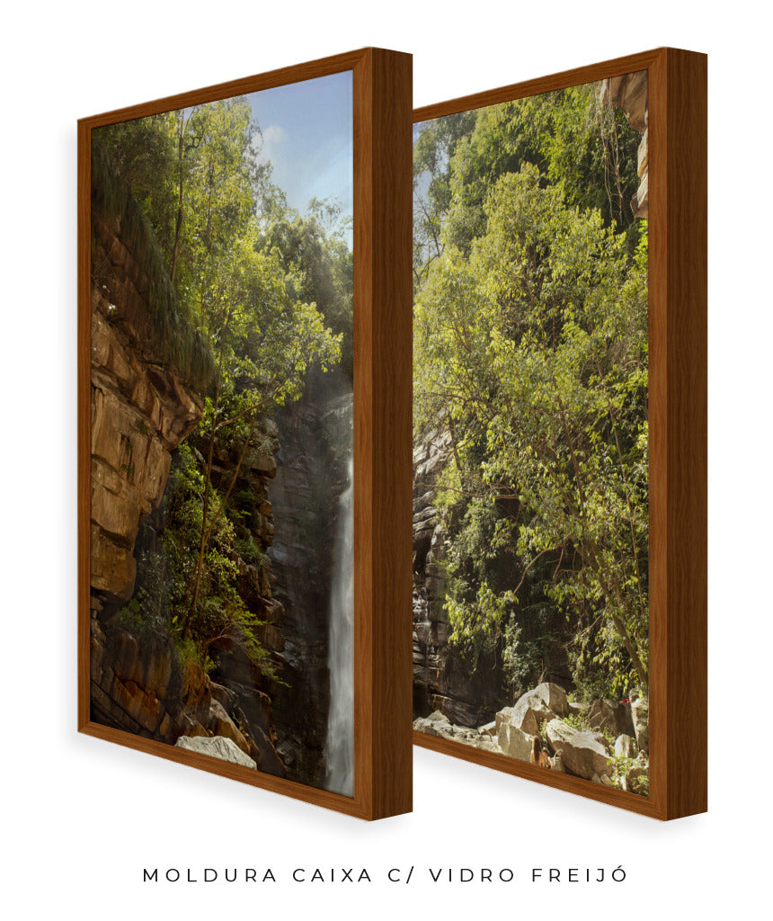 Quadro Decorativo Cachoeira, Natureza e Pedras- Dupla