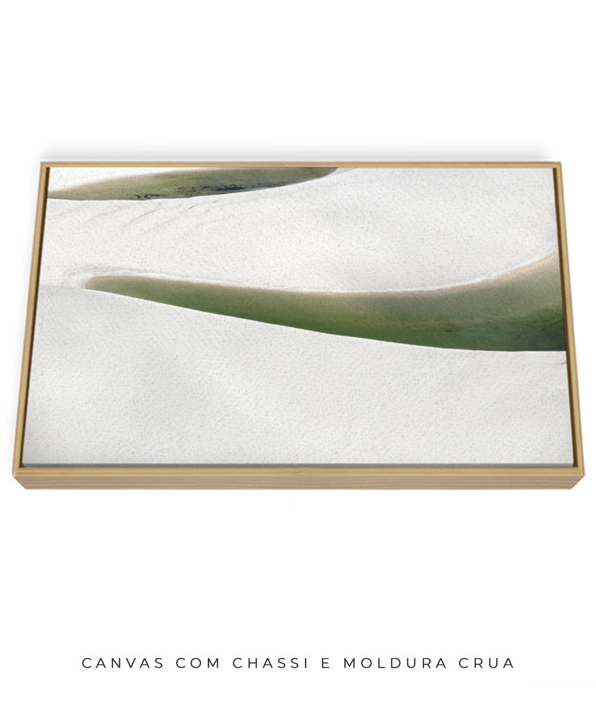 Quadro Decorativo Abstrato e curvas -Tons Branco, Cinza e Verde - Horizontal