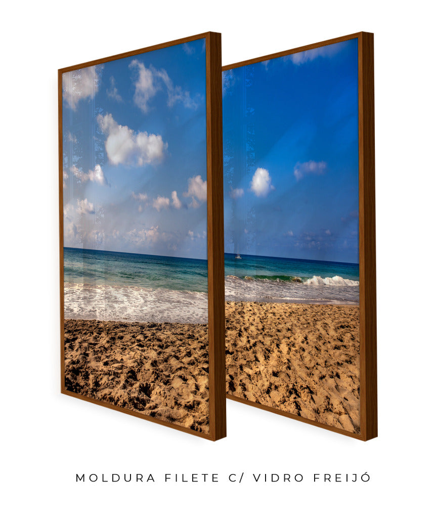 Quadro Decorativo Praia com Areia Marrom e Mar Azul -Dupla