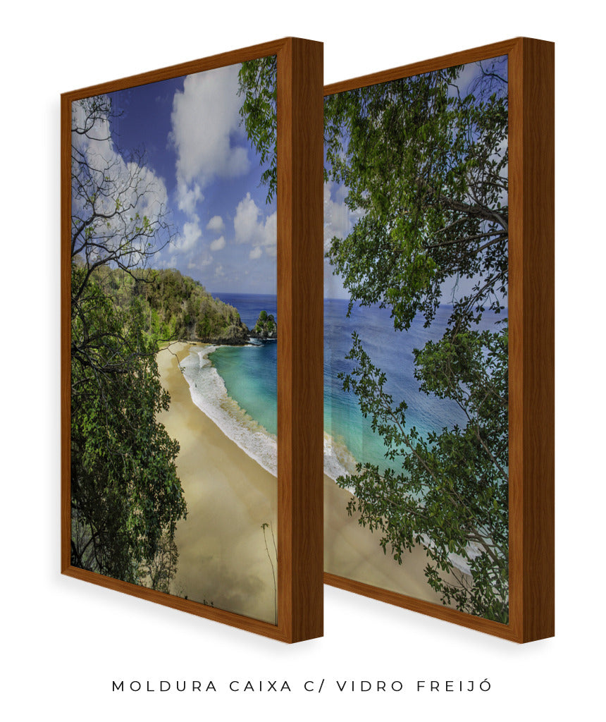 Quadro Decorativo Praia e mar,galhos verdes - Dupla