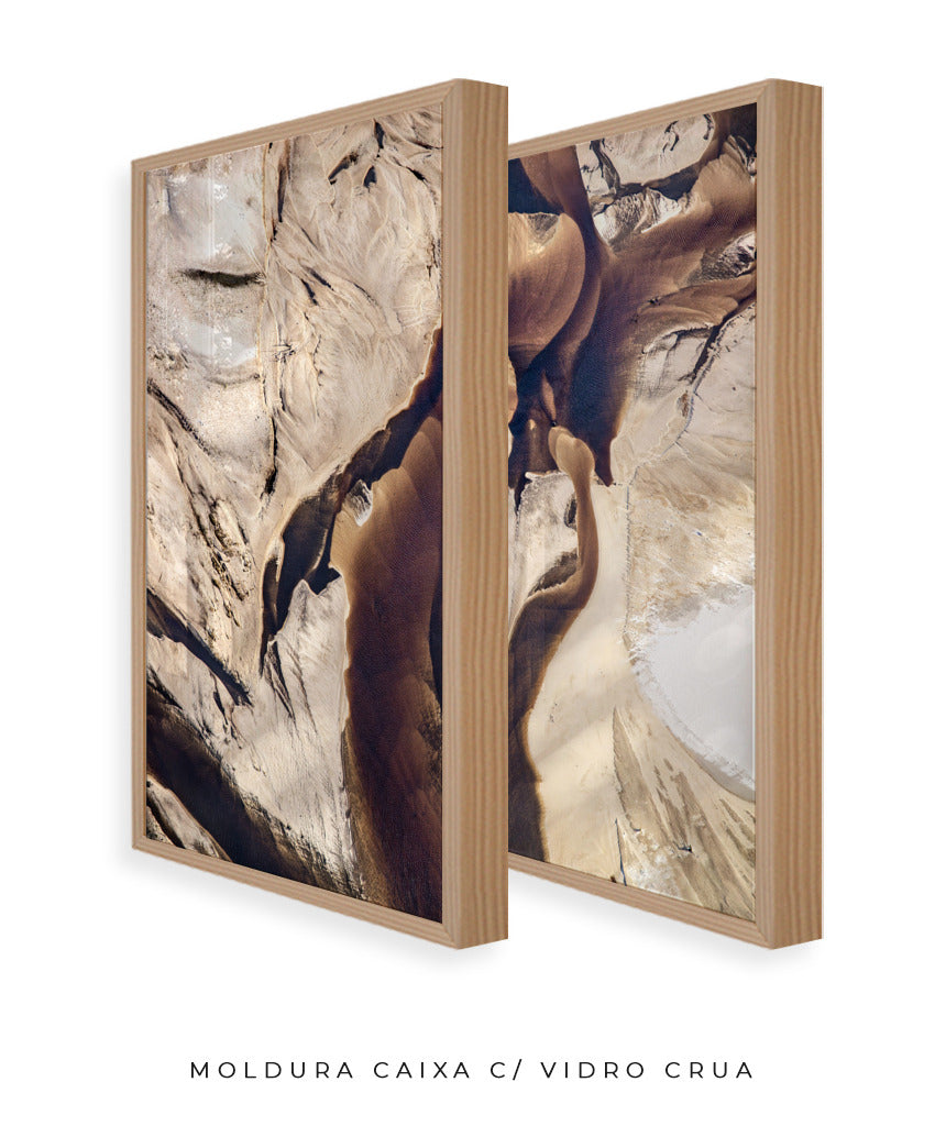 Quadro Decorativo Abstrato e Curvas - Tons Marrom e Bege -Dupla