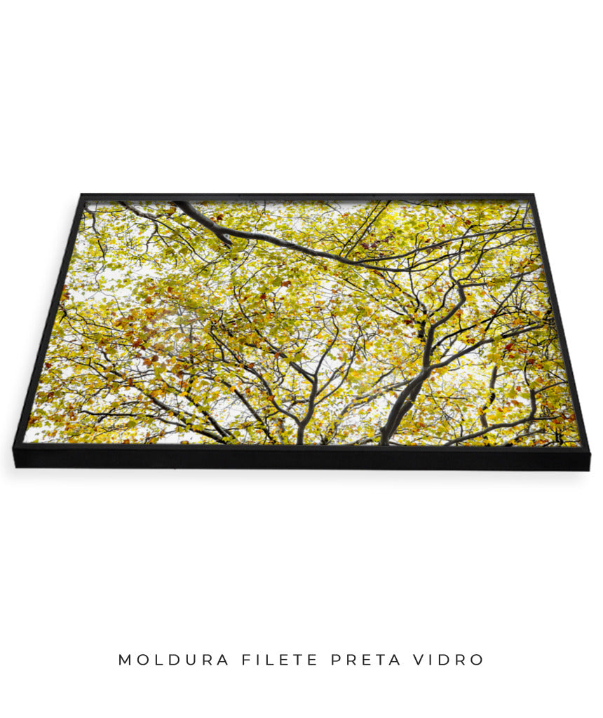 Quadro Decorativo Árvore com Galhos Verdes - Horizontal