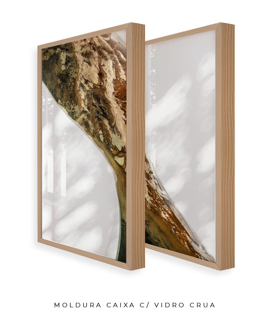 Quadro Decorativo Abstrato e Curvas - Tons Marrom e Branco -Dupla vertical