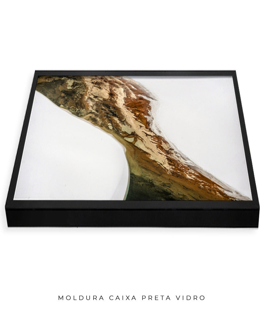 Quadro Decorativo Abstrato e Curvas - Tons Marrom e Branco -Horizontal