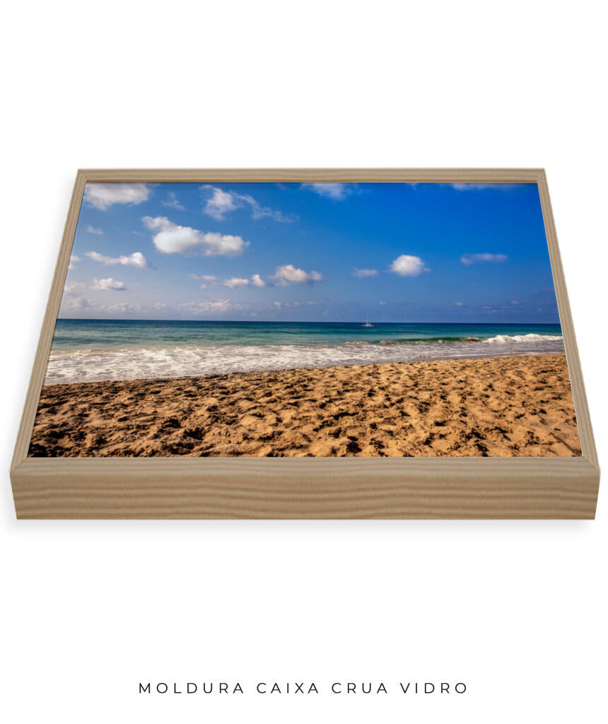 Quadro Decorativo Praia com Areia Marrom e Mar Azul