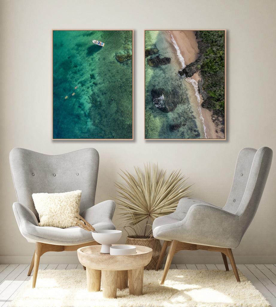 Quadro Decorativo Praia e Mar Verde - Dupla