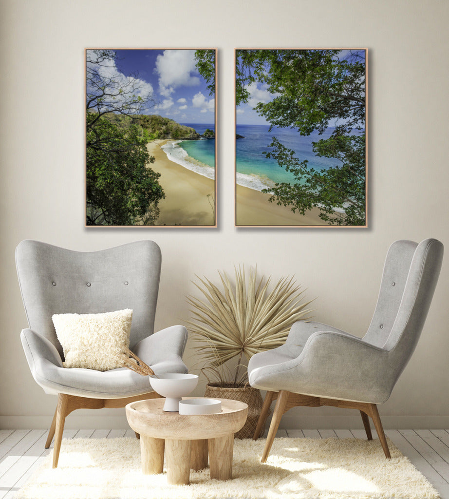 Quadro Decorativo Praia e mar,galhos verdes - Dupla