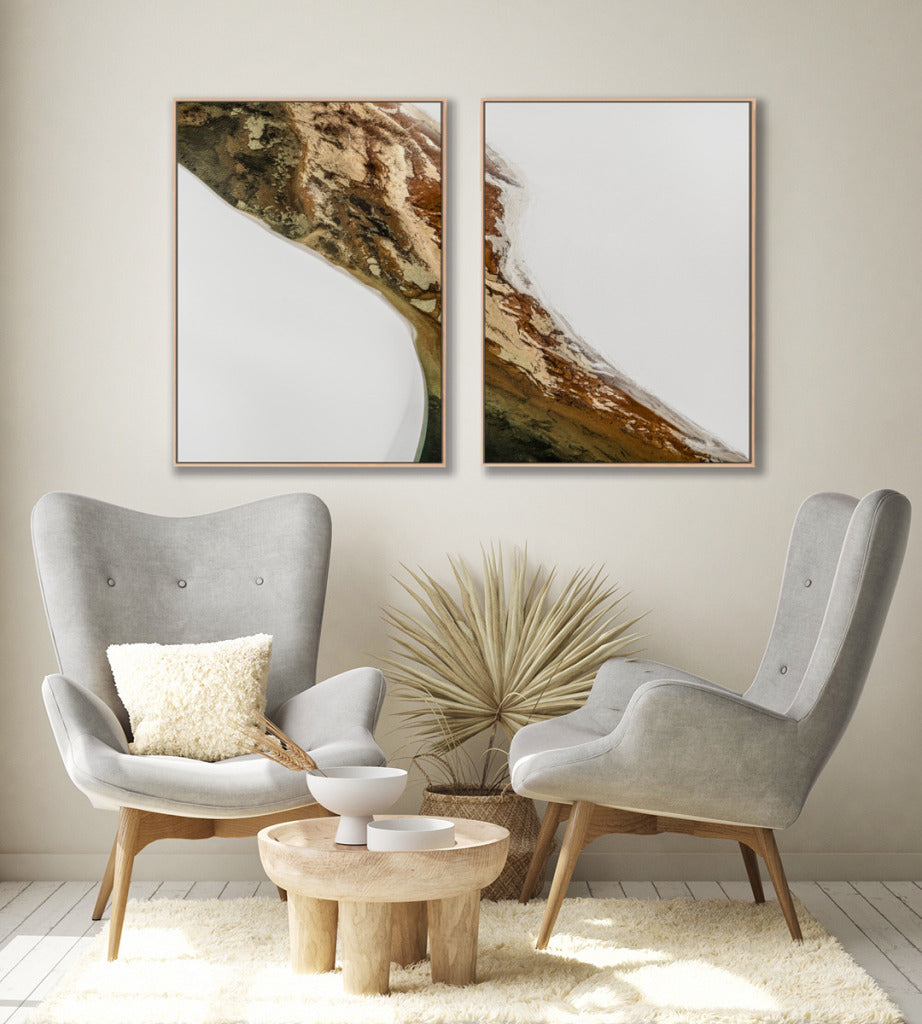 Quadro Decorativo Abstrato e Curvas - Tons Marrom e Branco -Dupla vertical