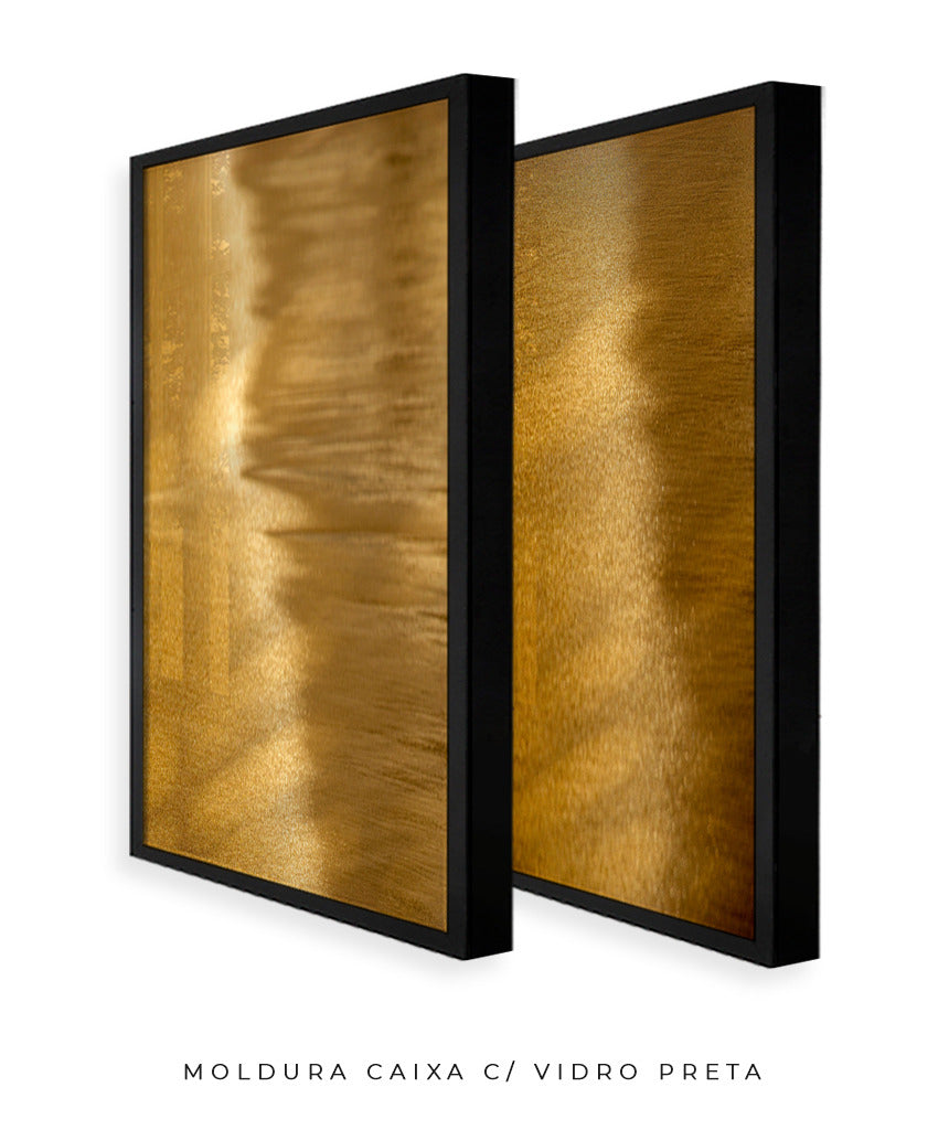 Quadro Decorativo Abstrato e curvas-Tons de dourado-Dupla vertical