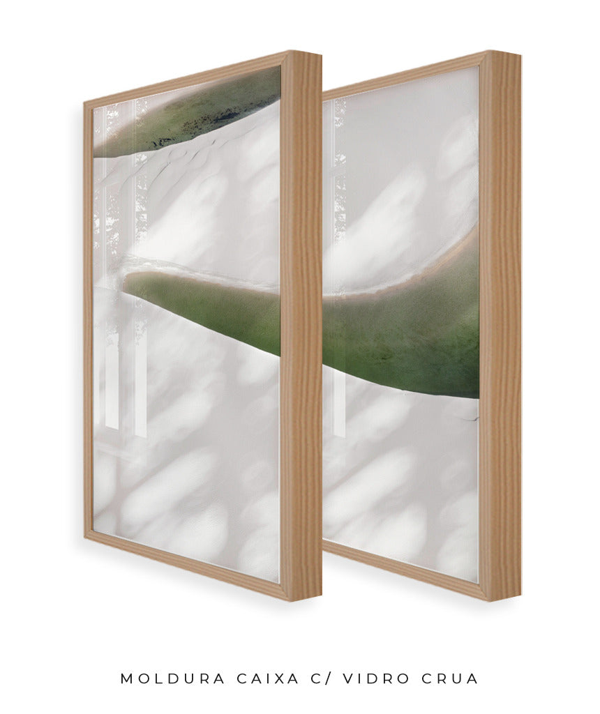 Quadro Decorativo Abstrato e Curvas - Tons Branco, Cinza e Verde-Dupla vertical