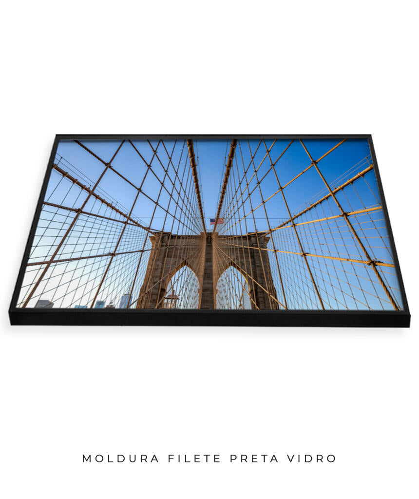 Quadro Decorativo Nova York - Ponte Urbana e Bandeira
