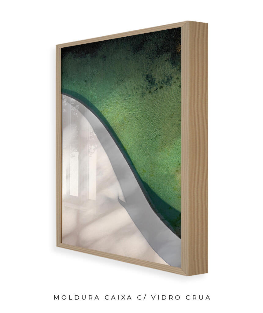 Quadro Decorativo Abstrato e curvas -Tons de branco e verde Vertical