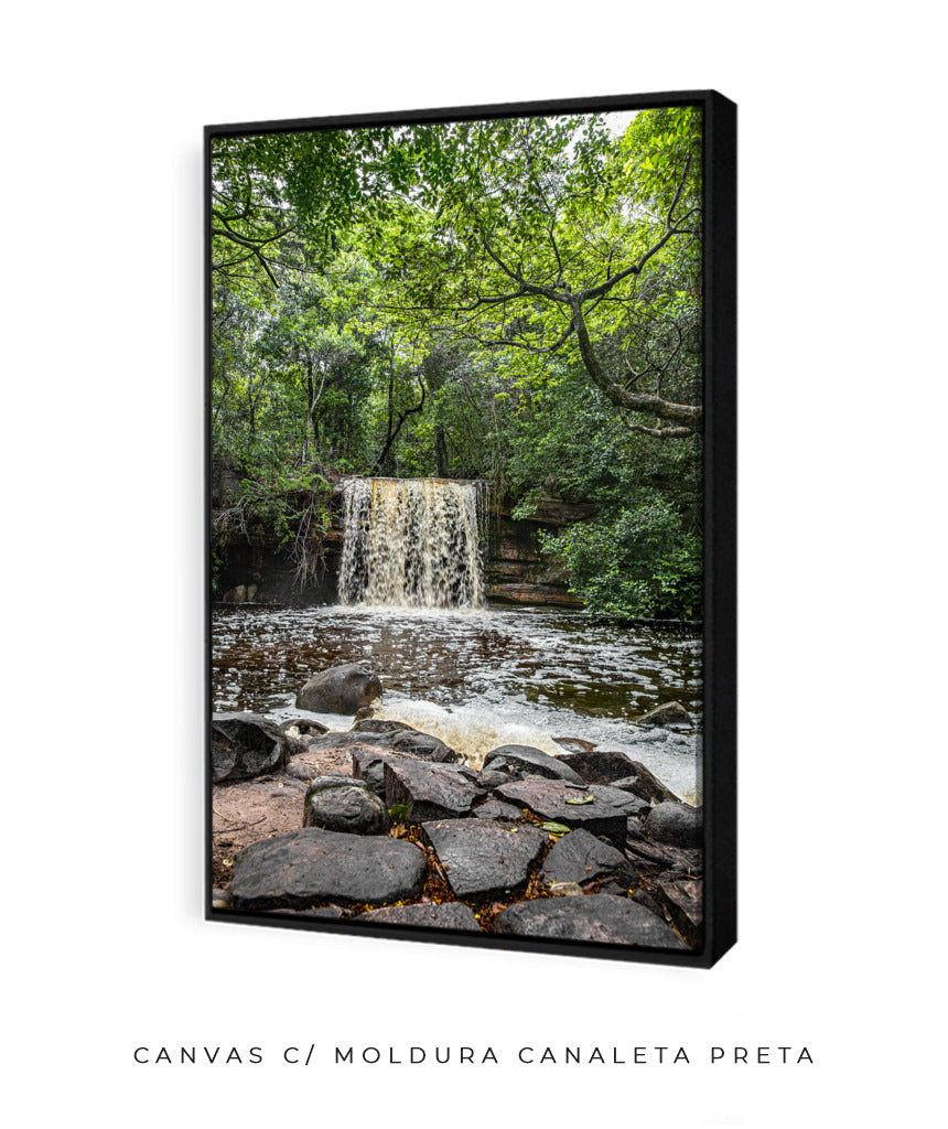 Quadro Decorativo Cachoeira e Floral