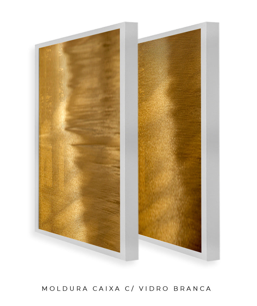 Quadro Decorativo Abstrato e curvas-Tons de dourado-Dupla vertical