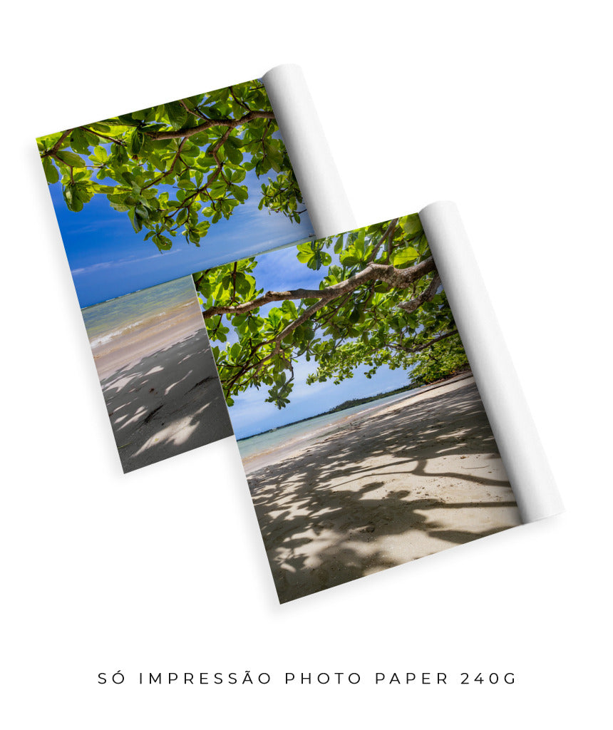 Quadro Decorativo Praia, Mar e Árvore Verde -Dupla